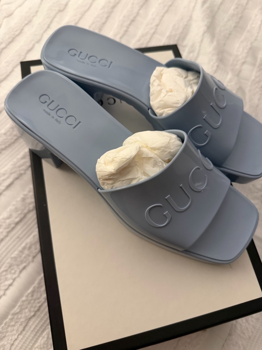 Gucci Light Blue Slide Sandals - Picture 2 of 5